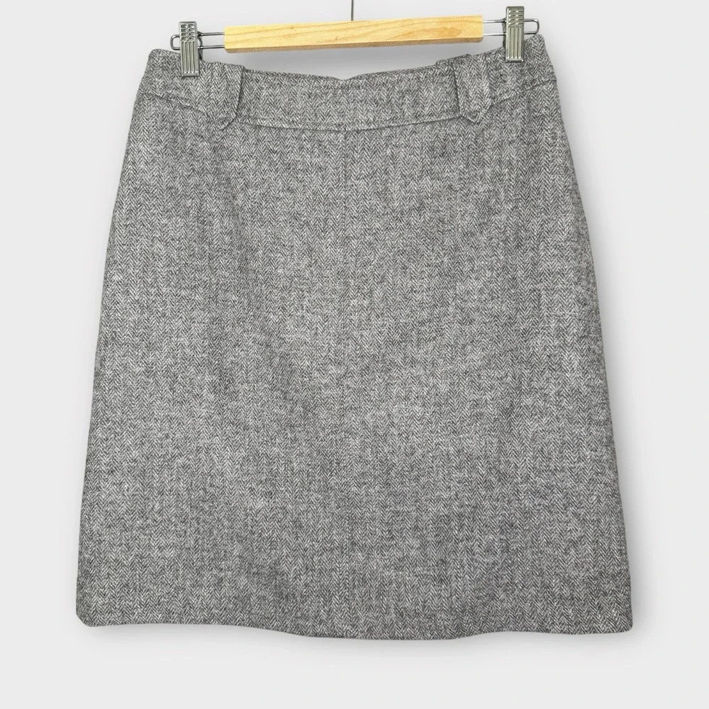 Talbots Petites Skirt Womens Size 8P‎ Gray Herringbone Wool Blend Pencil Career